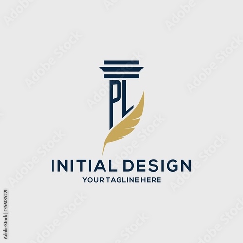 PL monogram initial logo with pillar and feather design
