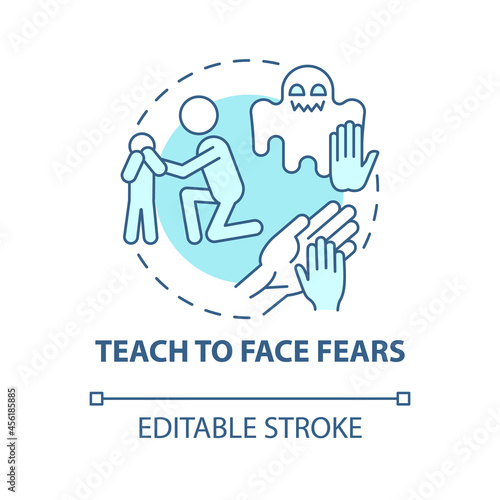 Teach to face fears blue concept icon. Support kid abstract idea thin line illustration. Help child to overcome phobias. Parenting. Vector isolated outline color drawing. Editable stroke