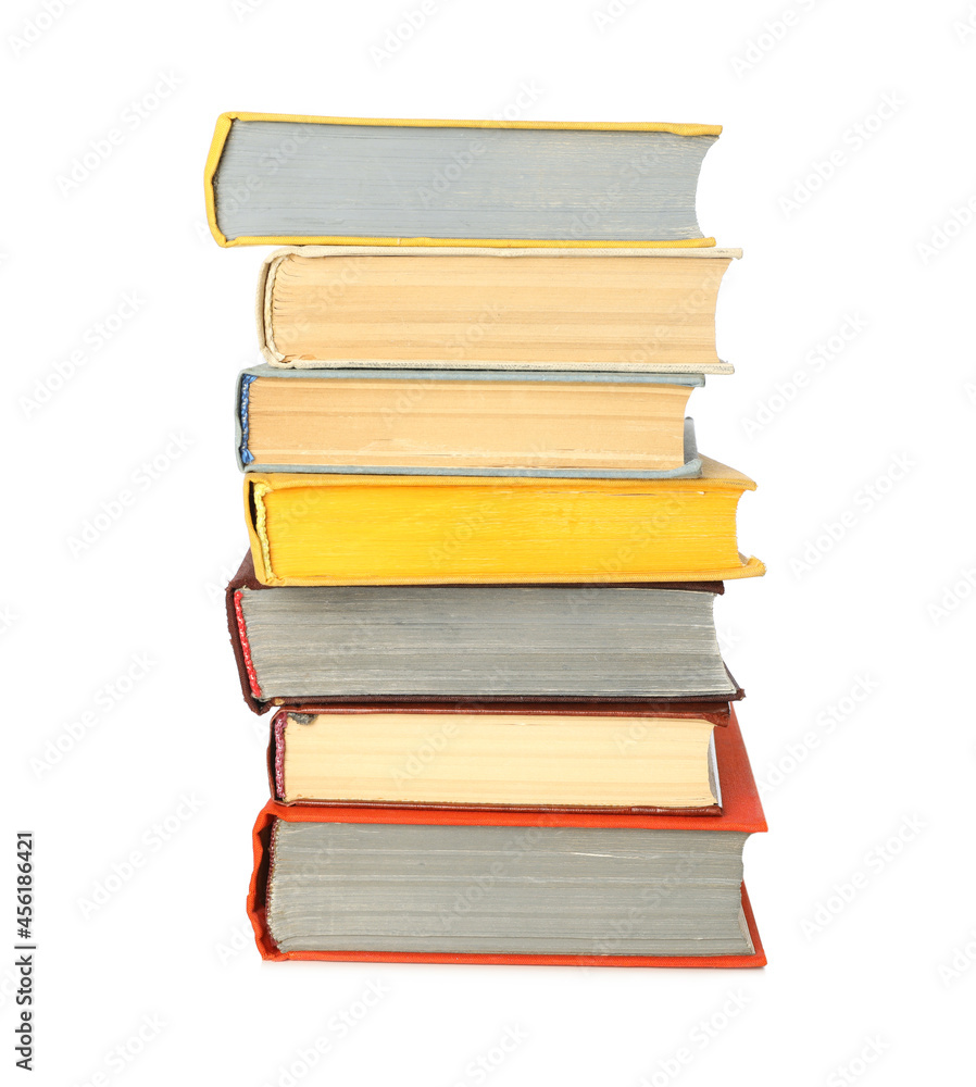 Stack of library books on white background Stack of library books on white background