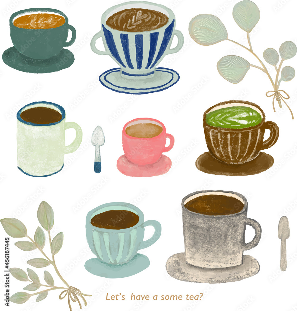 Obraz premium 抹茶ラテ・カフェモカ・コーヒーで一息