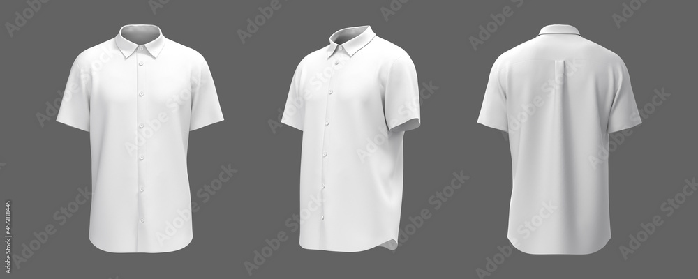 Short-sleeve collared shirt outfit for the office in front, side and ...
