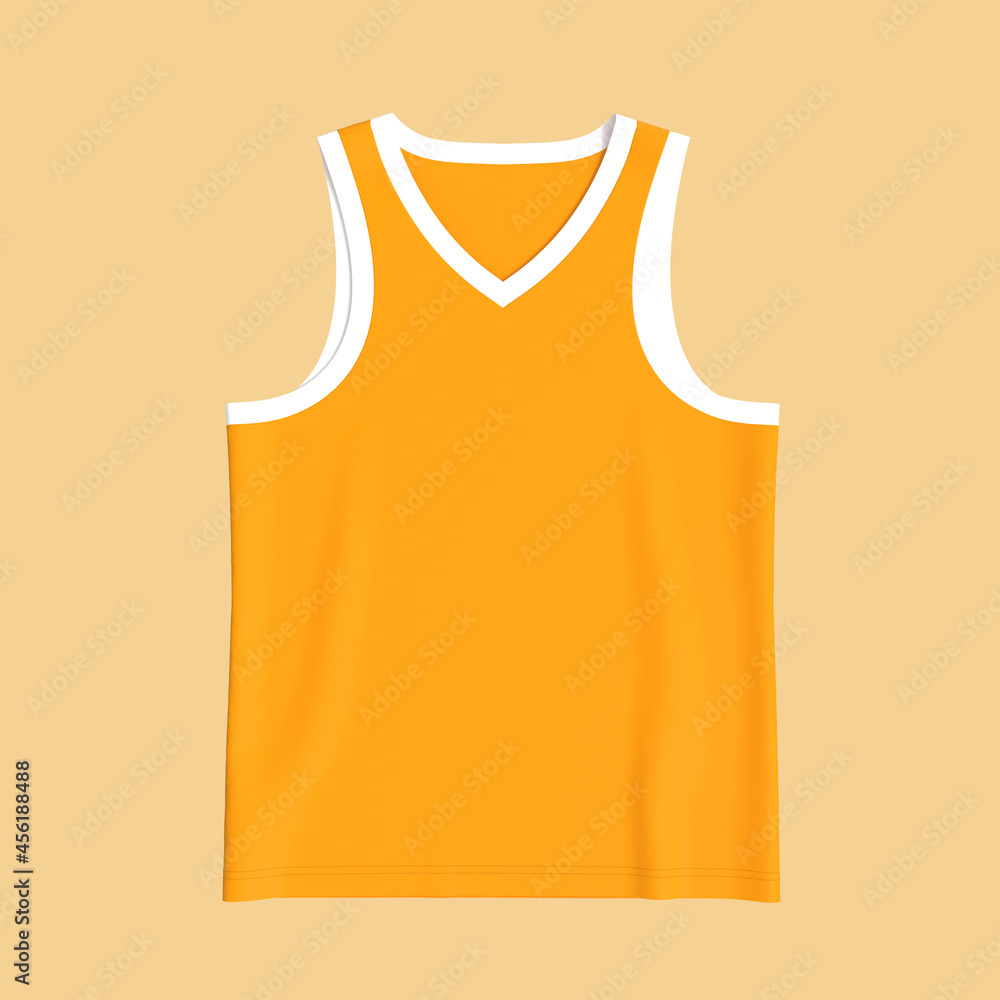 Flatlay sleeveless t-shirt jersey mockup in front view, design presentation for print, 3d illustration, 3d rendering Flatlay sleeveless t-shirt jersey mockup in front view, design presentation for print, 3d illustration, 3d rendering