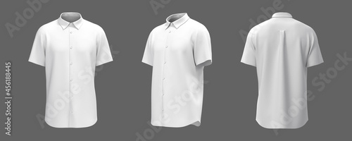 Short-sleeve collared shirt outfit for the office in front, side and black views. 3d rendering, 3d illustration photo