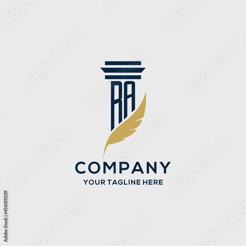 RA monogram initial logo with pillar and feather design