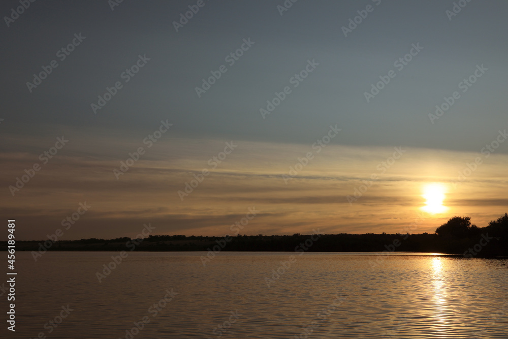 Picturesque view of beautiful river at sunrise. Early morning landscape