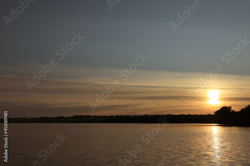 Picturesque view of beautiful river at sunrise. Early morning landscape
