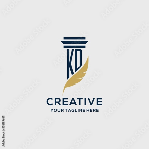 KD monogram initial logo with pillar and feather design