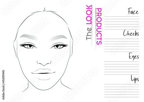 Realistic Makeup Artist Face Chart Blank Template. Vector Illustration