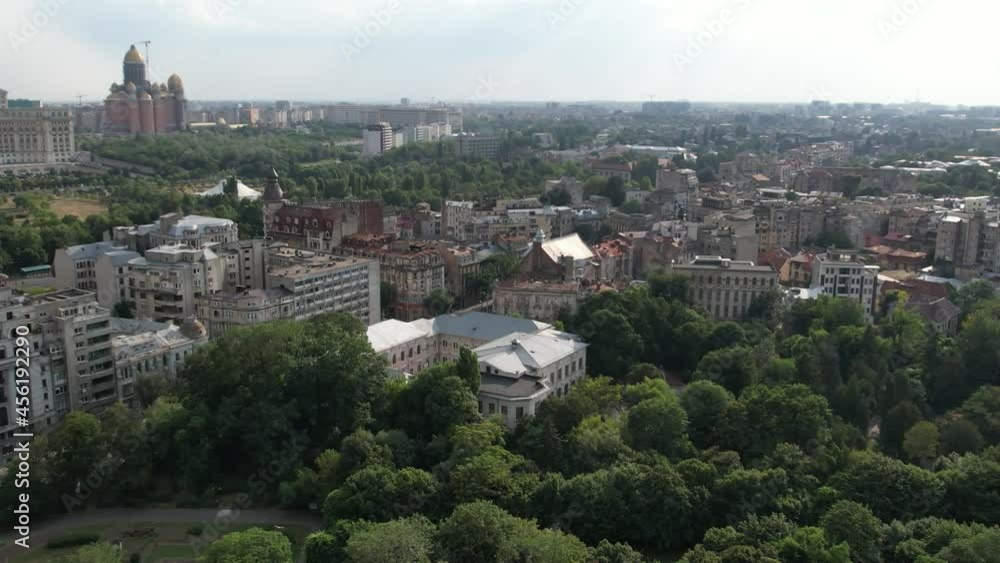 Aerial drone view over Bucharest downtown cityscape with Cismigiu Gardens, capital of Romania. Aerial drone view over Bucharest downtown cityscape with Cismigiu Gardens, capital of Romania.