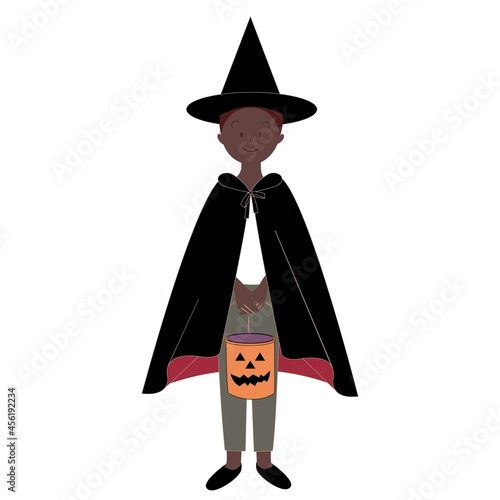 ハロウィン　魔法使いの男の子　黒人
