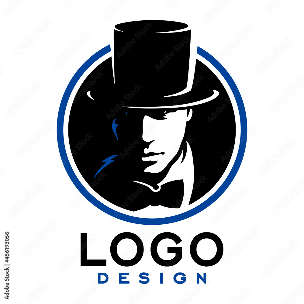 The man in the hat. Ghost man. Logo design. Black background