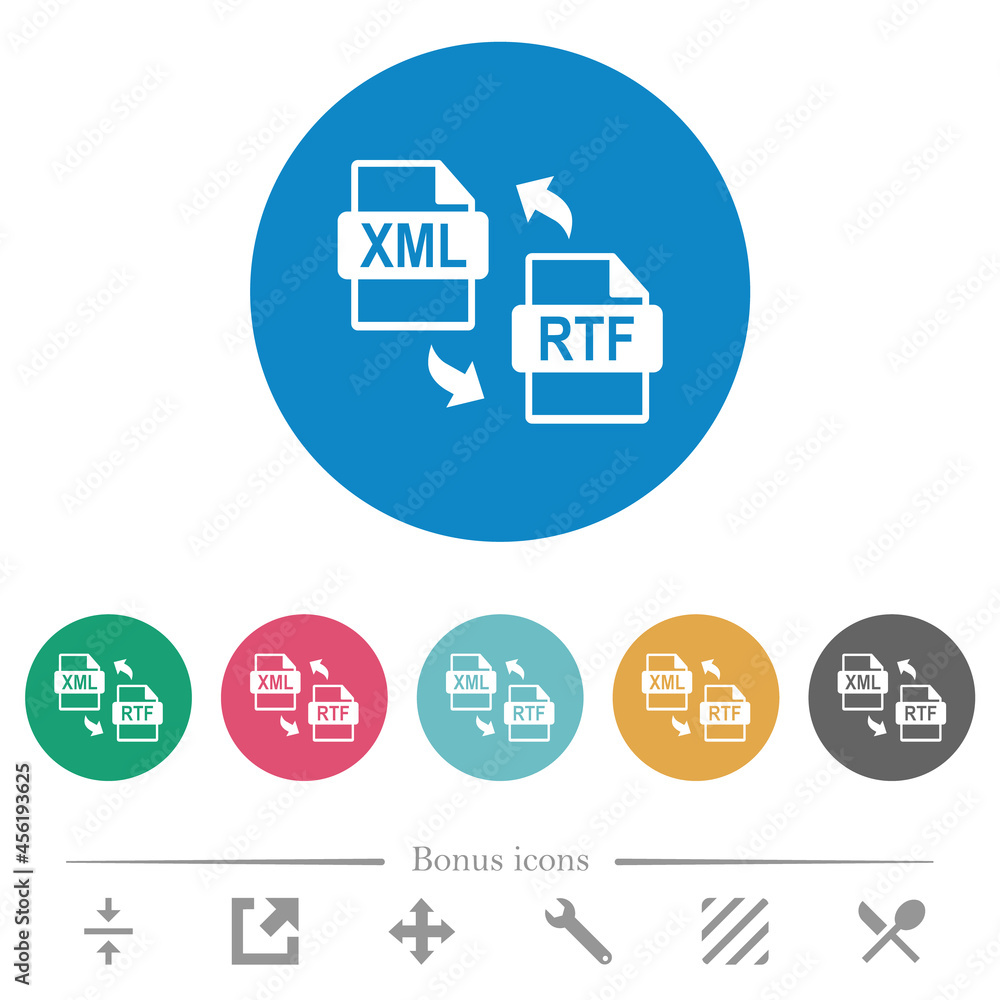 XML RTF file conversion flat round icons XML RTF file conversion flat round icons