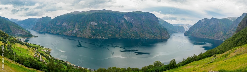 Fototapeta premium Aurlandsfjord seen from Stegastein Overlook road, The West Norwegian Fjords, Norway