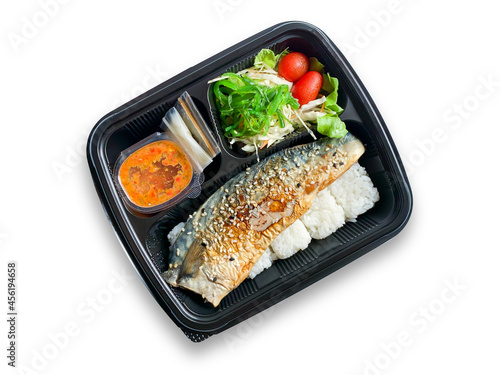 Grilled saba fish steak with teriyaki sauce bento