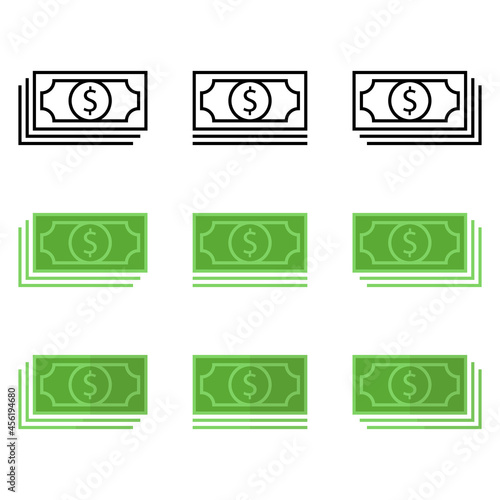 Stack of cash or money icon set