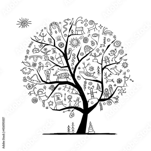 Rock paintings, art tree concept for your design