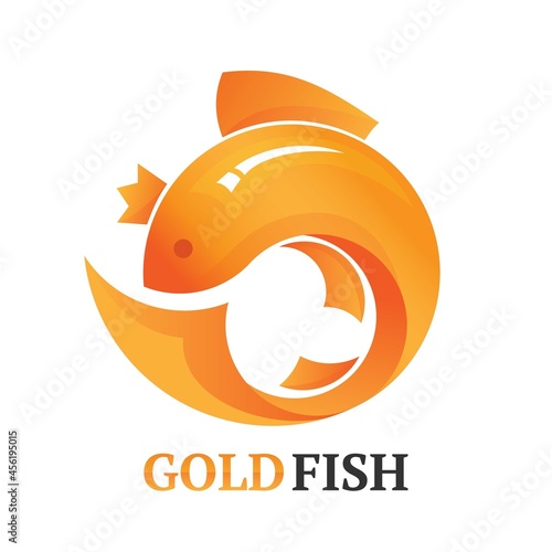 Vector illustration of a goldfish with a crown. Logo for the company.
