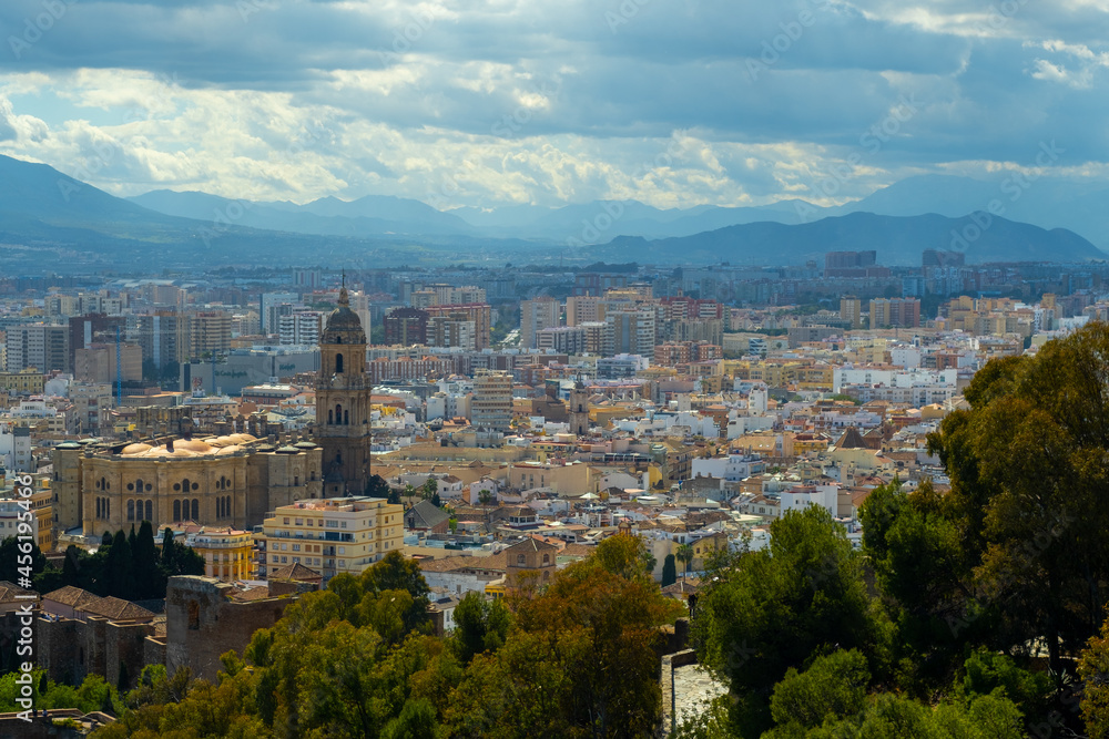 Panoramic view of Malaga City during the summer