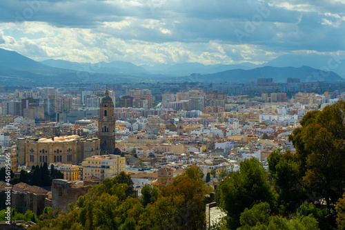 Panoramic view of Malaga City during the summer