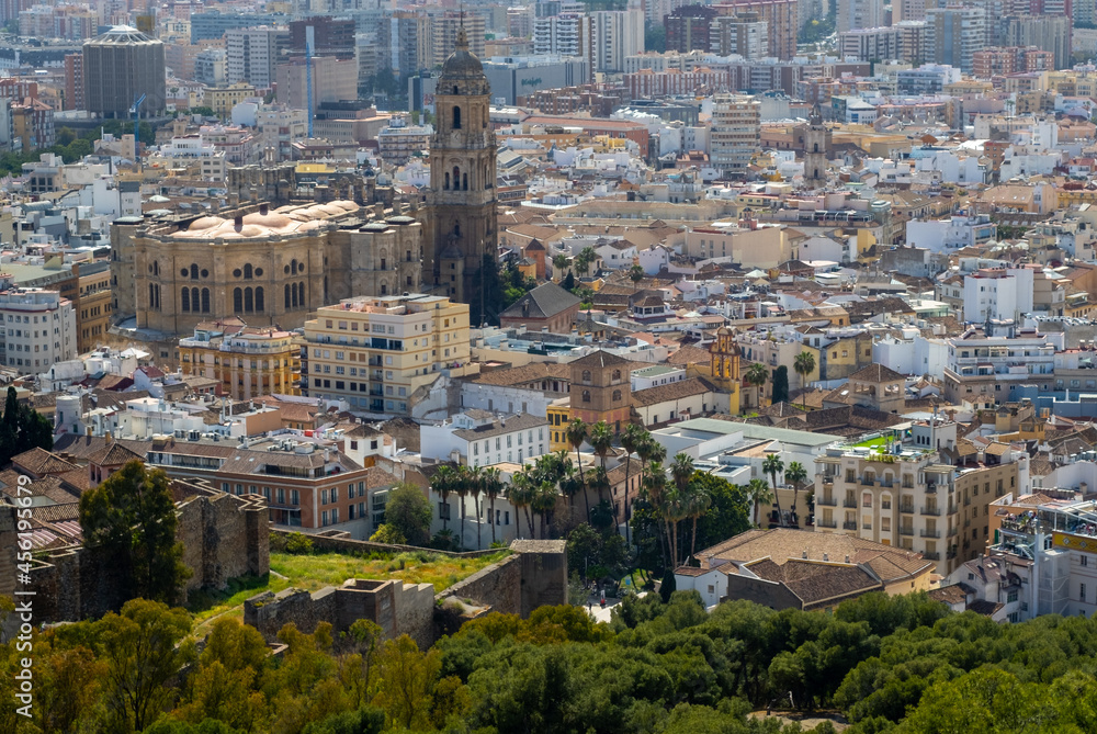 Panoramic view of Malaga City during the summer