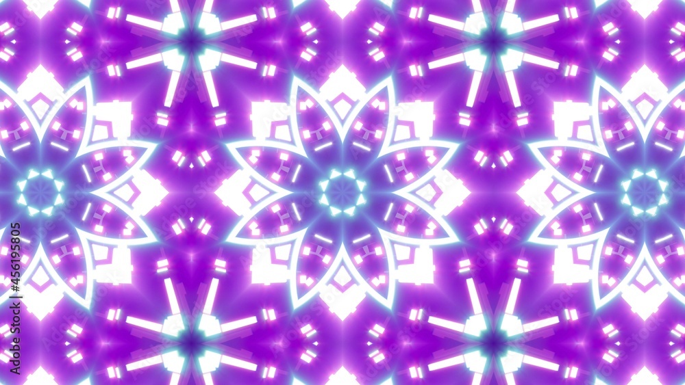 Purple Neon Light Flower Shape Pattern Tiled Kaleidoscope Background Purple Neon Light Flower Shape Pattern Tiled Kaleidoscope Background