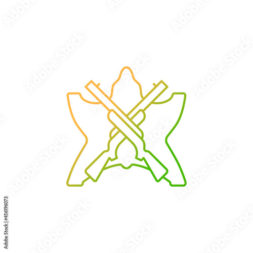 Hunting trophy gradient linear vector icon. Pursue and kill wild animals with big antlers and horns. Trophy room. Thin line color symbol. Modern style pictogram. Vector isolated outline drawing