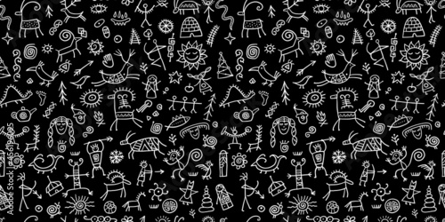 Rock paintings background, seamless pattern for your design