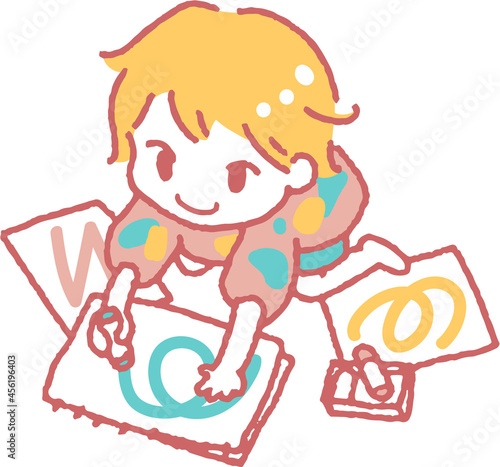 お絵かきして遊ぶ子供のイラスト