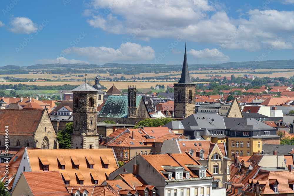 Skyline of Erfurt, the capital and largest city in Thuringia, central Germany. Its old town is one of the best preserved medieval city centres in Germany