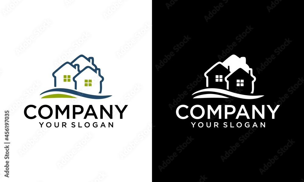 Real Estate. Logo. Vector. House building symbols. Vector logo template of real estate icon with three house shape
