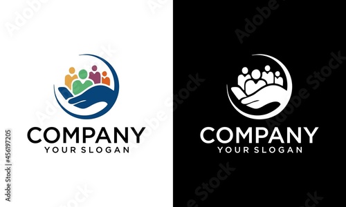 Family Care Logo Design Element, Abstract vector isolated logotype. People holding hands in a circle logo.