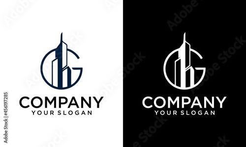 Letter G vector logo template, Blue color Letter G logo, Real Estate, Building and Construction Logo Design Template Vector Icon