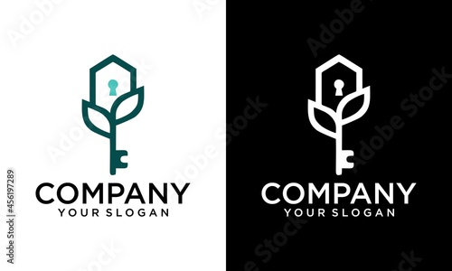 House Nature leaf key logo template vector illustration - Vector