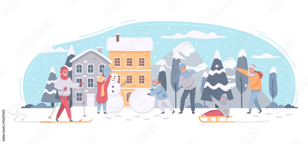 Winter Town Activities Composition