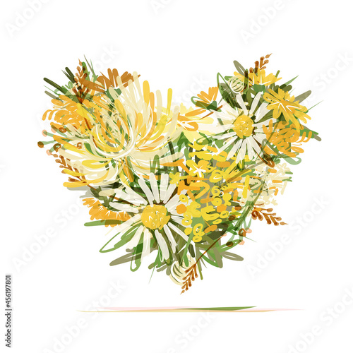 Floral heart, summer vibes concept. yellow bouquette