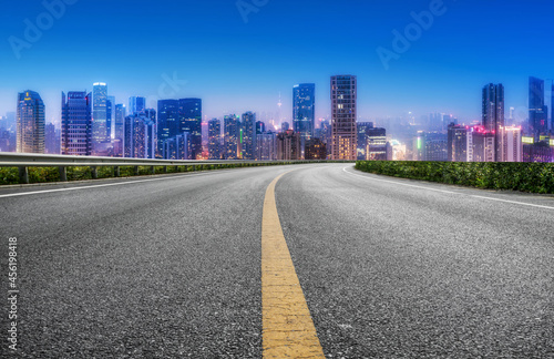 Road and city buildings background