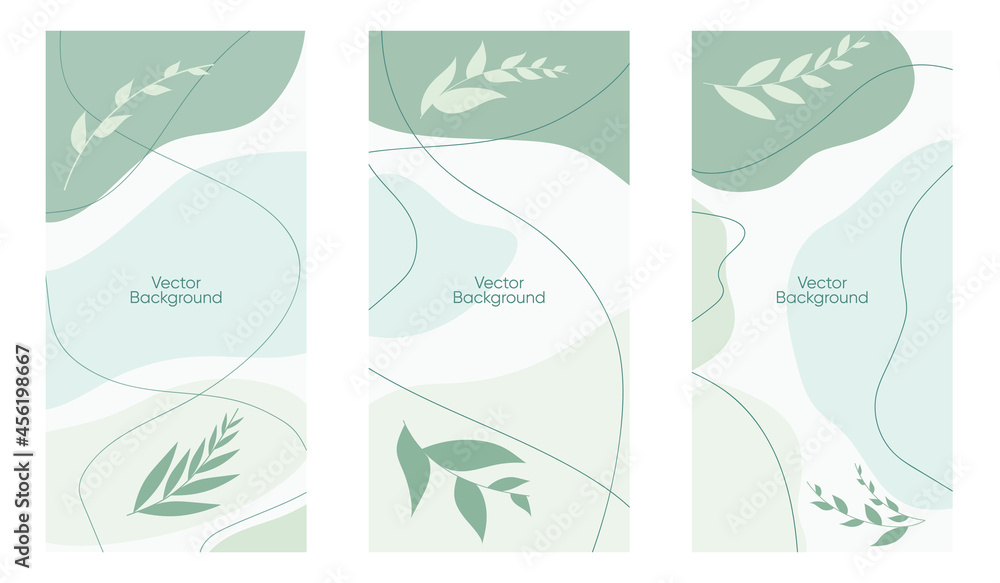 Abstract leaves vector modern stories background set. Geometric floral illustration background. Hand drawn pastel colored set. Abstract pastel patterns for social media story, poster, invitation. Abstract leaves vector modern stories background set. Geometric floral illustration background. Hand drawn pastel colored set. Abstract pastel patterns for social media story, poster, invitation.