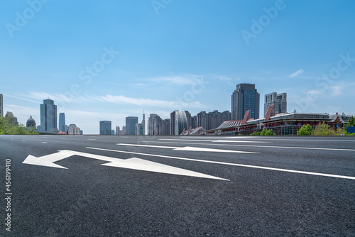 Road and city buildings background