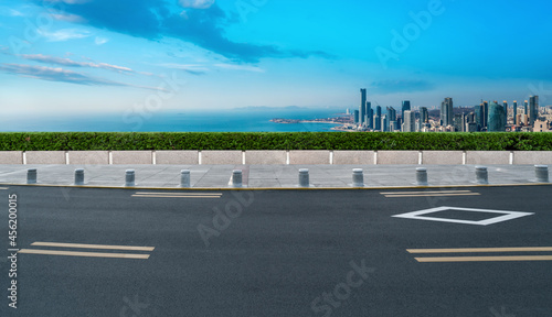 Road and city buildings background