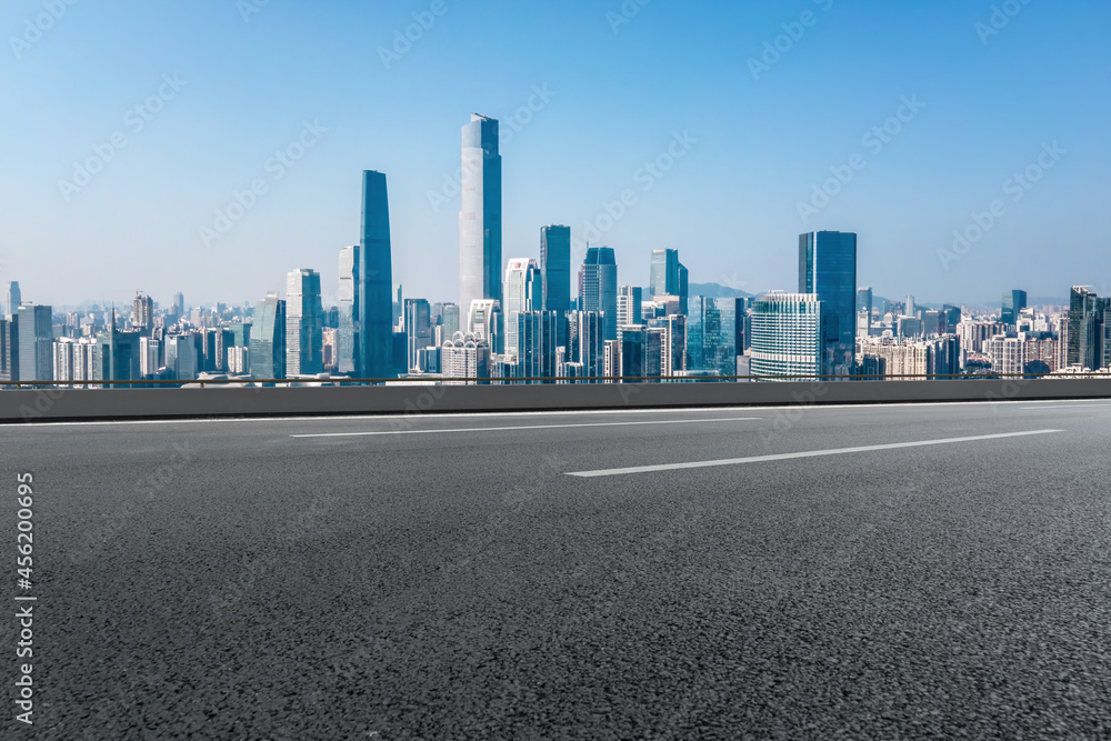 Road and city buildings background