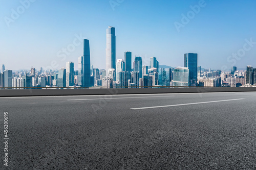 Road and city buildings background