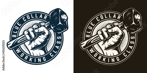 Manual worker round vintage emblem