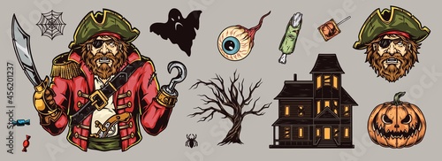 Halloween elements colorful vintage concept