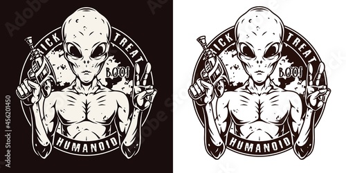 Halloween humanoid vintage round badge