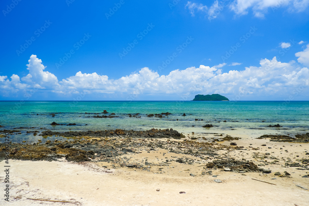 Tropical beach seaside and blue sky at Banhinkob beach in Chomphon province Thailand