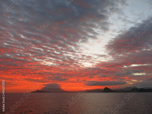 Beautiful sunset and Kaimondake seen from the open sea  Ibusuki City  Kagoshima Prefecture  Japan