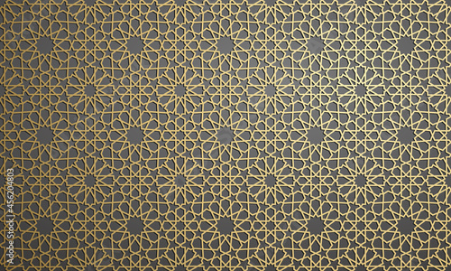 Islamic ornament vector , persian motiff . 3d ramadan islamic round pattern elements . Geometric circular ornamental arabic symbol vector . Gold background