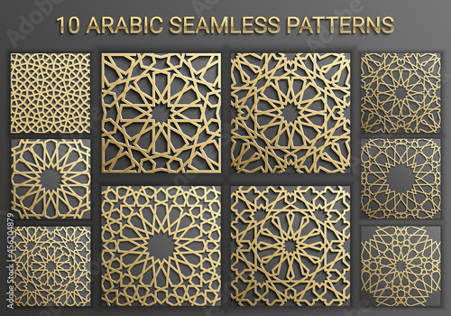 Islamic ornament vector , persian motiff . 3d ramadan islamic round pattern elements . Geometric logo template set. Circular ornamental arabic symbols vector .