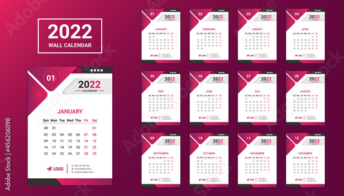 2022 colorful twelve pages wall calendar design and creative business wall calendar design template., A3 size with bleed, Print ready, 300 dpi, fully editable