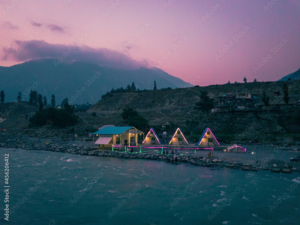 Swat River, Khyber Pakhtunkhwa, Pakistan - 13
July, 2021: It is a perennial river in the northern region. River's source is in the high glacial valleys of the Hindu Kush mountains.